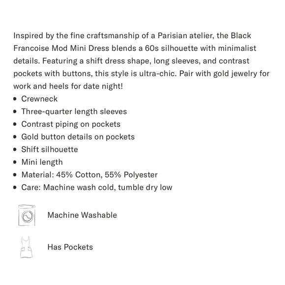 TUCKERNUCK Black Francoise Mod Mini Dress NWT Size XS - Picture 12 of 15